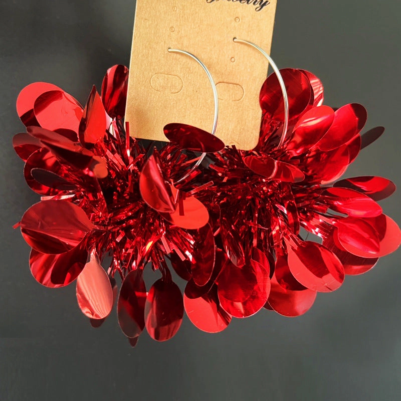 Wholesale 2 Pairs/pack  Christmas Color Matching, Festive Atmosphere, Solid Color, Simple and Fashionable, Big Earrings