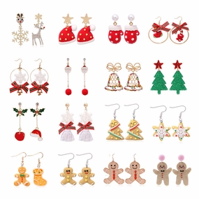 Wholesale 2 Pairs/pack Christmas Deer Gingerbread Man Bell Alloy Earrings