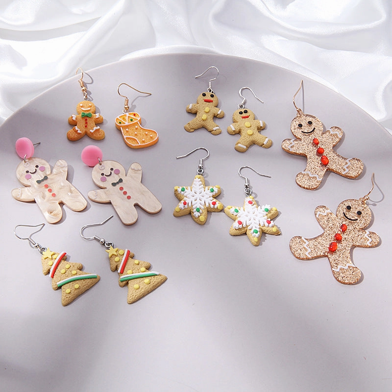 Wholesale 2 Pairs/pack Christmas Deer Gingerbread Man Bell Alloy Earrings