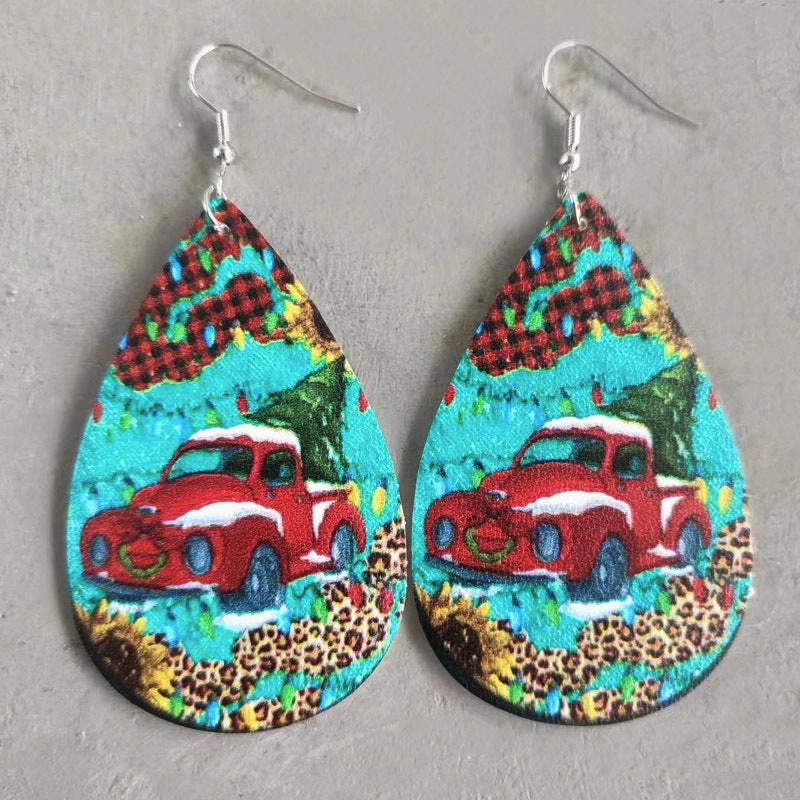 Wholesale 2 Pairs/Pack Christmas Vintage Leather Earrings