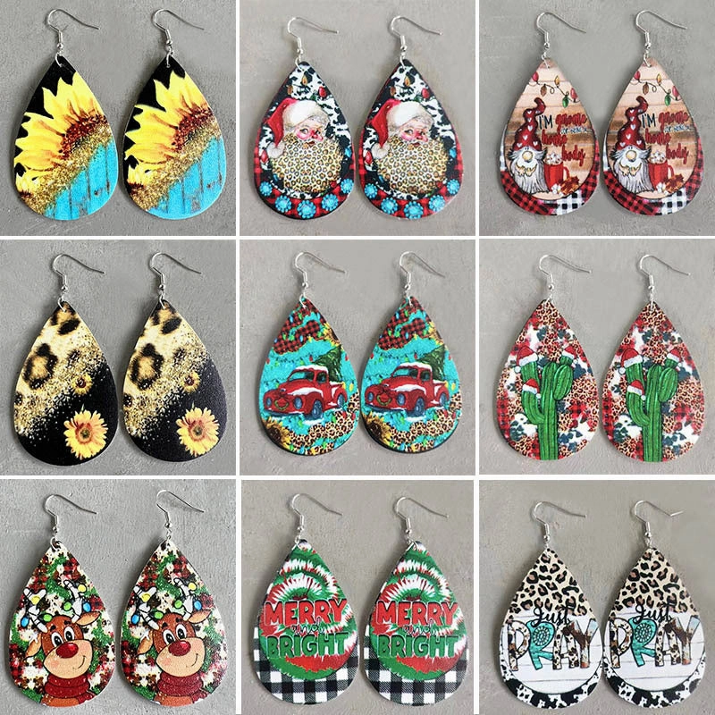 Wholesale 2 Pairs/Pack Christmas Vintage Leather Earrings