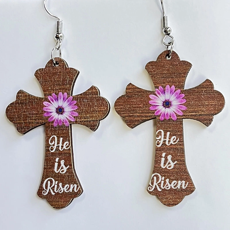 Wholesale 2 Pairs/Pack Easter Cute Mushroom Cross Wooden Earrings