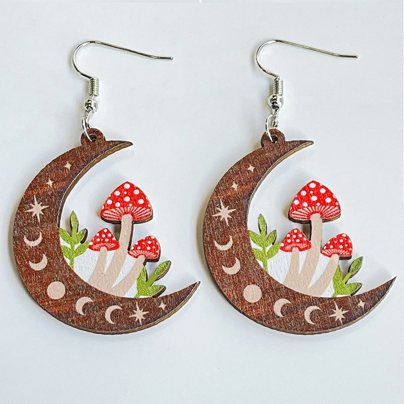 Wholesale 2 Pairs/Pack Easter Cute Mushroom Cross Wooden Earrings