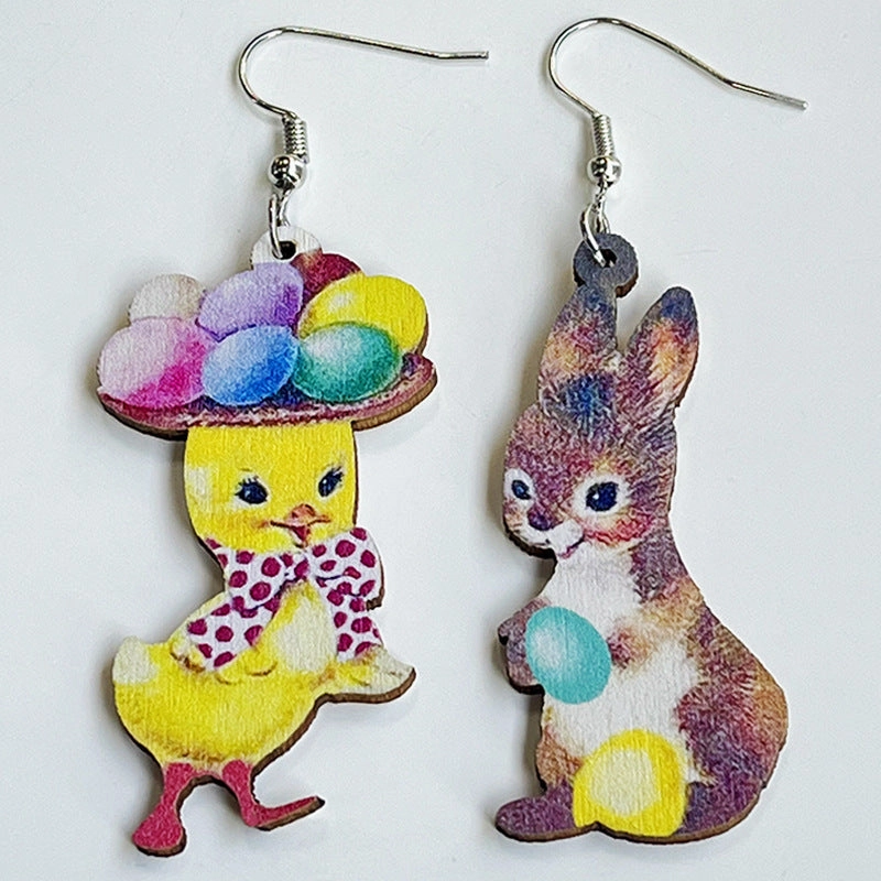 Wholesale 2 Pairs/Pack Easter Cute Mushroom Cross Wooden Earrings