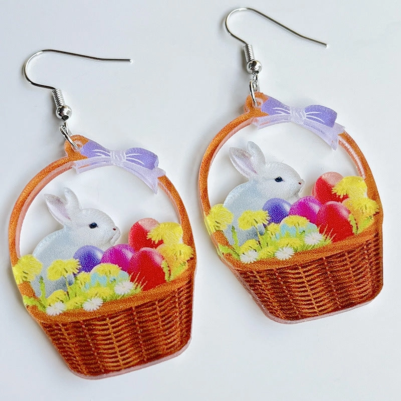 Wholesale 2 Pairs/Pack Easter Cute Printed Acrylic Earrings