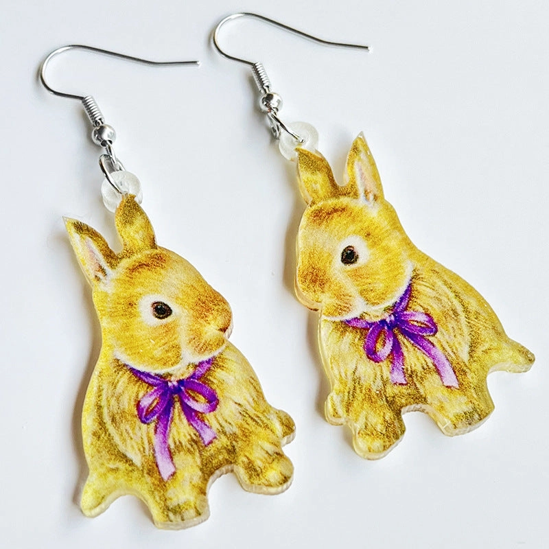 Wholesale 2 Pairs/Pack Easter Cute Printed Acrylic Earrings