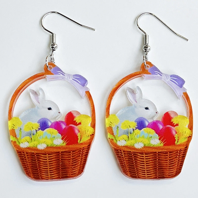 Wholesale 2 Pairs/Pack Easter Cute Printed Acrylic Earrings