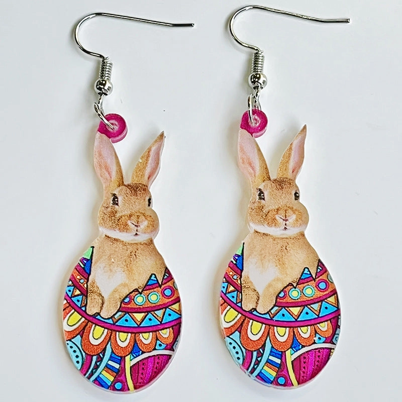 Wholesale 2 Pairs/Pack Easter Cute Printed Acrylic Earrings