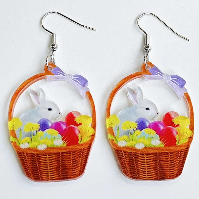 Wholesale 2 Pairs/Pack Easter Cute Printed Acrylic Earrings