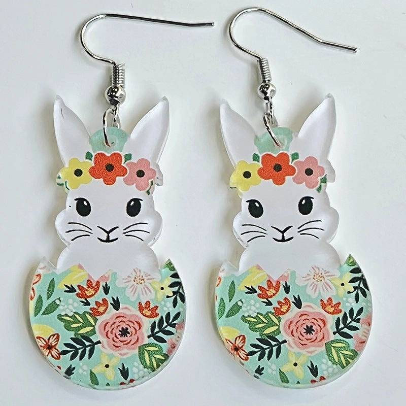 Wholesale 2 Pairs/Pack Easter Cute Printed Acrylic Earrings