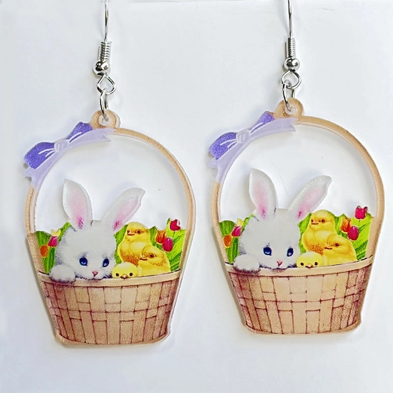 Wholesale 2 Pairs/Pack Easter Cute Printed Acrylic Earrings