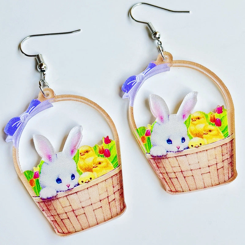 Wholesale 2 Pairs/Pack Easter Cute Printed Acrylic Earrings
