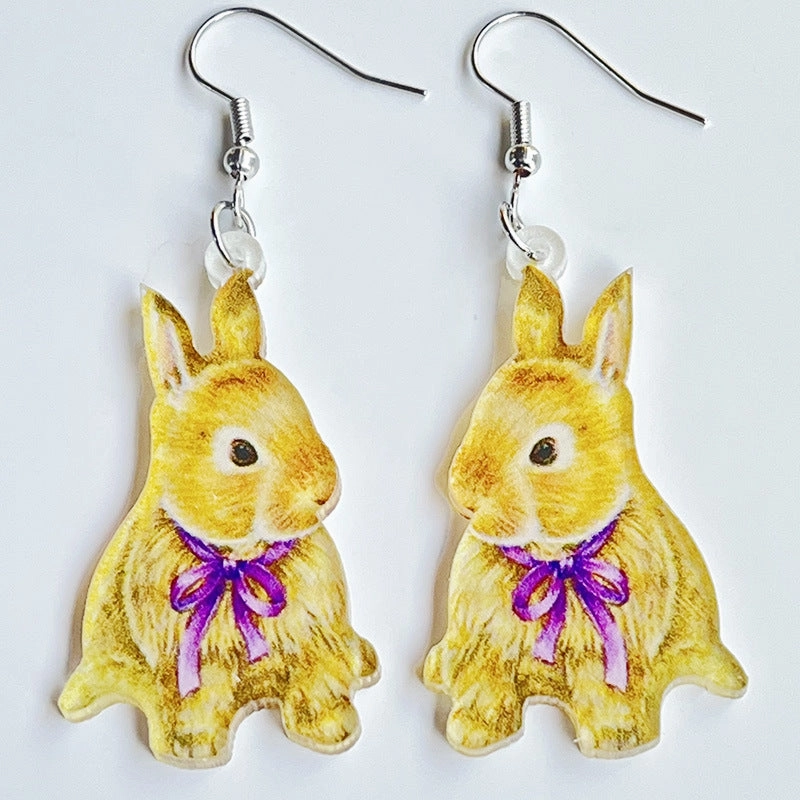 Wholesale 2 Pairs/Pack Easter Cute Printed Acrylic Earrings