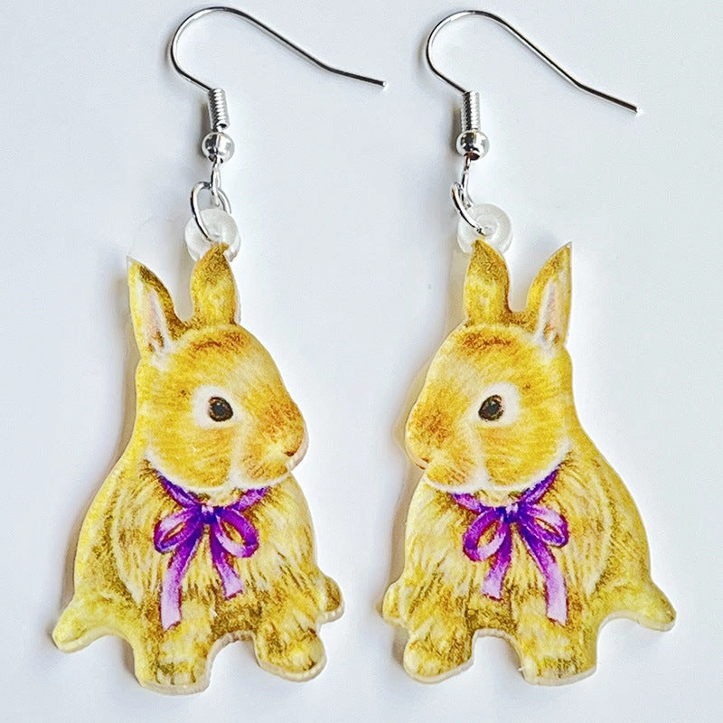 Wholesale 2 Pairs/Pack Easter Cute Printed Acrylic Earrings