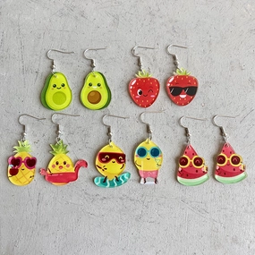 Wholesale 2 Pairs/Pack Fruit Acrylic Asymmetrical Earrings