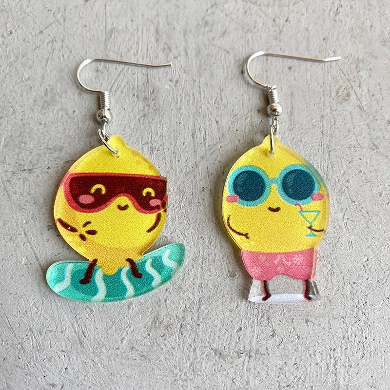 Wholesale 2 Pairs/Pack Fruit Acrylic Asymmetrical Earrings
