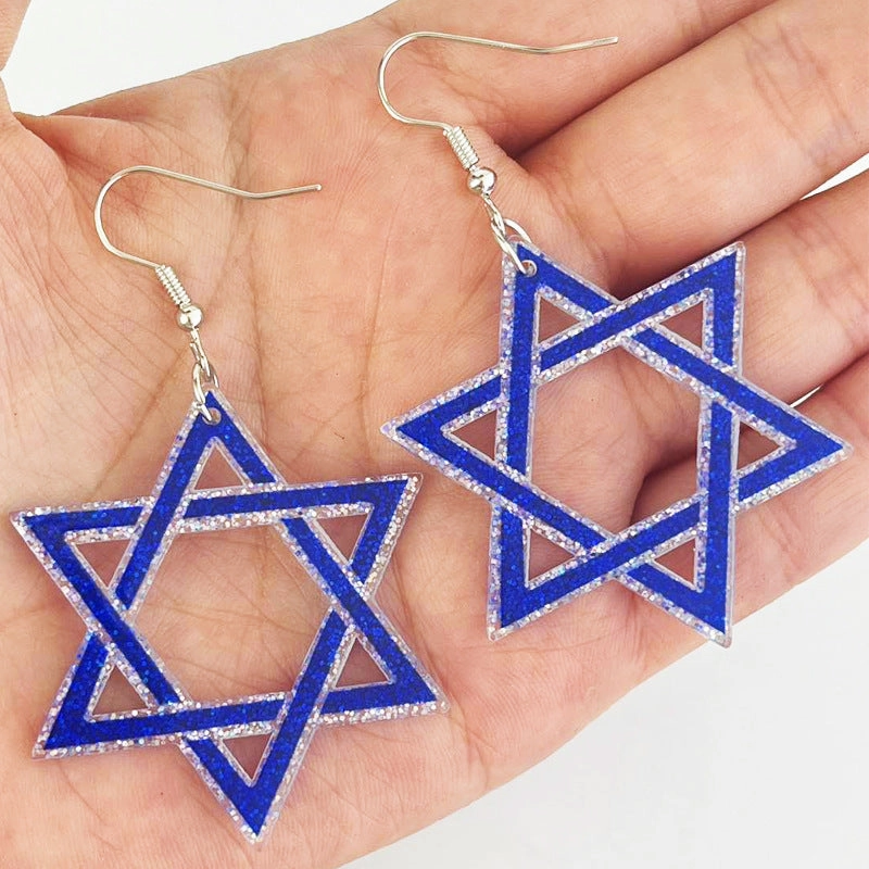 Wholesale 2 pairs/pack Hanukkah six-pointed star acrylic earrings