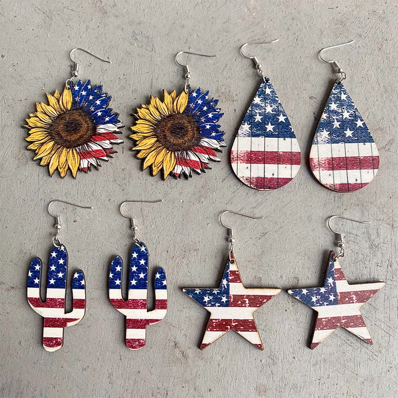 Wholesale 2 Pairs/Pack Independence Day Wooden Earrings