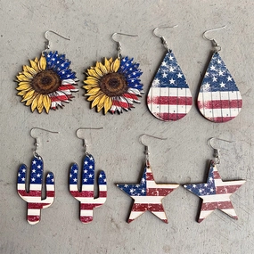 Wholesale 2 Pairs/Pack Independence Day Wooden Earrings
