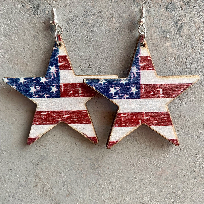 Wholesale 2 Pairs/Pack Independence Day Wooden Earrings