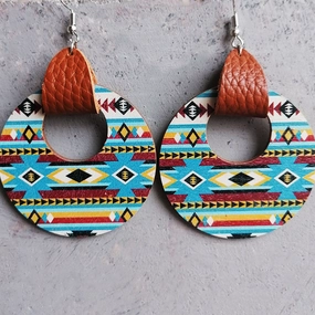 Wholesale 2 Pairs/Pack Leather Cutout Geometric Horse Aztec Wooden Earrings