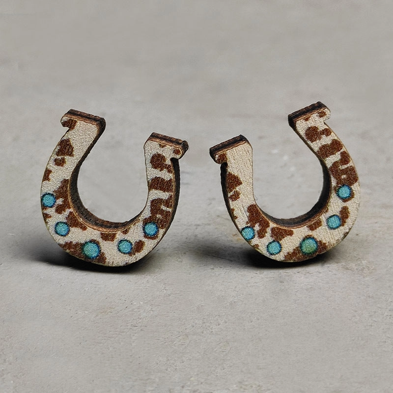 Wholesale 2 Pairs/Pack Leopard Print Lightning Bull Head Cross Earrings