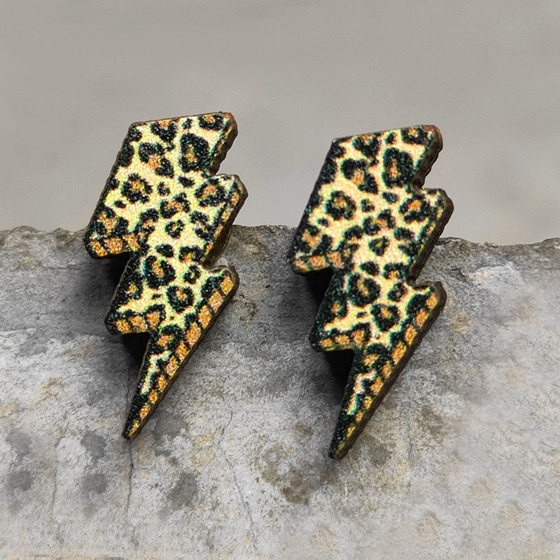 Wholesale 2 Pairs/Pack Leopard Print Lightning Bull Head Cross Earrings
