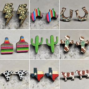 Wholesale 2 Pairs/Pack Leopard Print Lightning Bull Head Cross Earrings