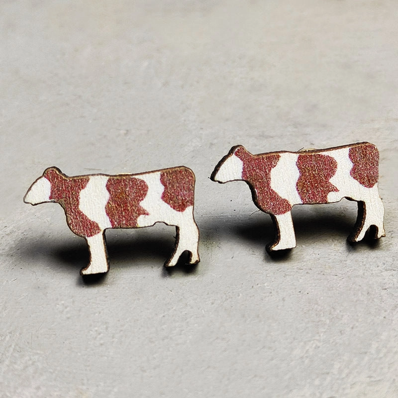 Wholesale 2 Pairs/Pack Leopard Print Lightning Bull Head Cross Earrings