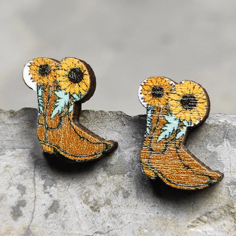 Wholesale 2 Pairs/Pack Leopard Print Lightning Bull Head Cross Earrings