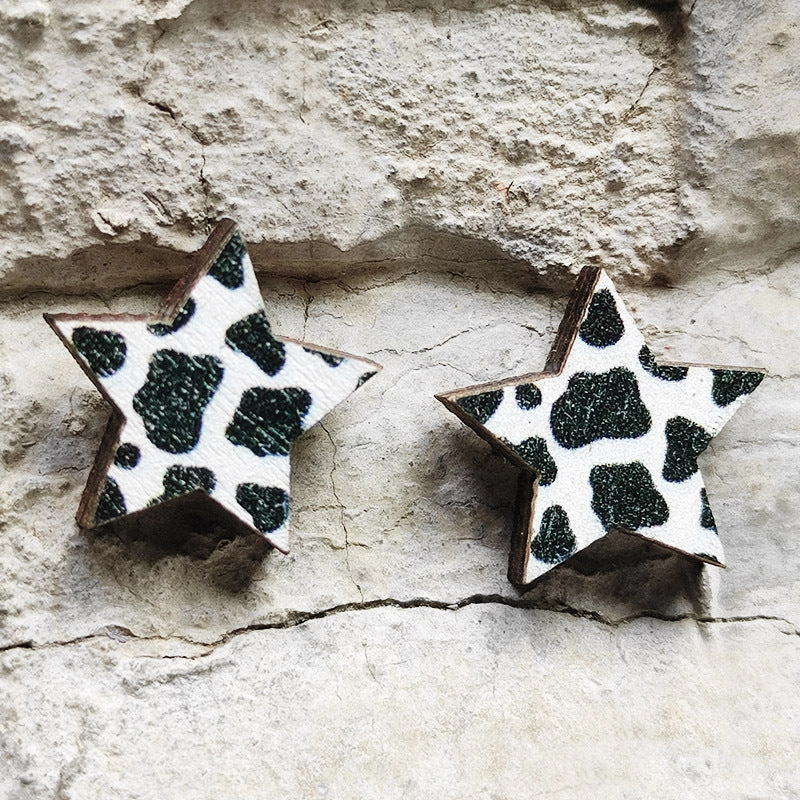 Wholesale 2 Pairs/Pack Leopard Print Lightning Bull Head Cross Earrings