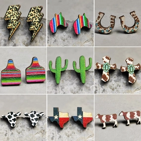 Wholesale 2 Pairs/Pack Leopard Print Lightning Bull Head Cross Earrings