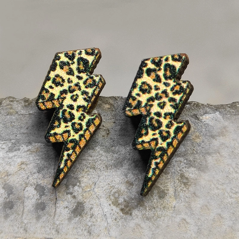 Wholesale 2 Pairs/Pack Leopard Print Lightning Bull Head Cross Earrings