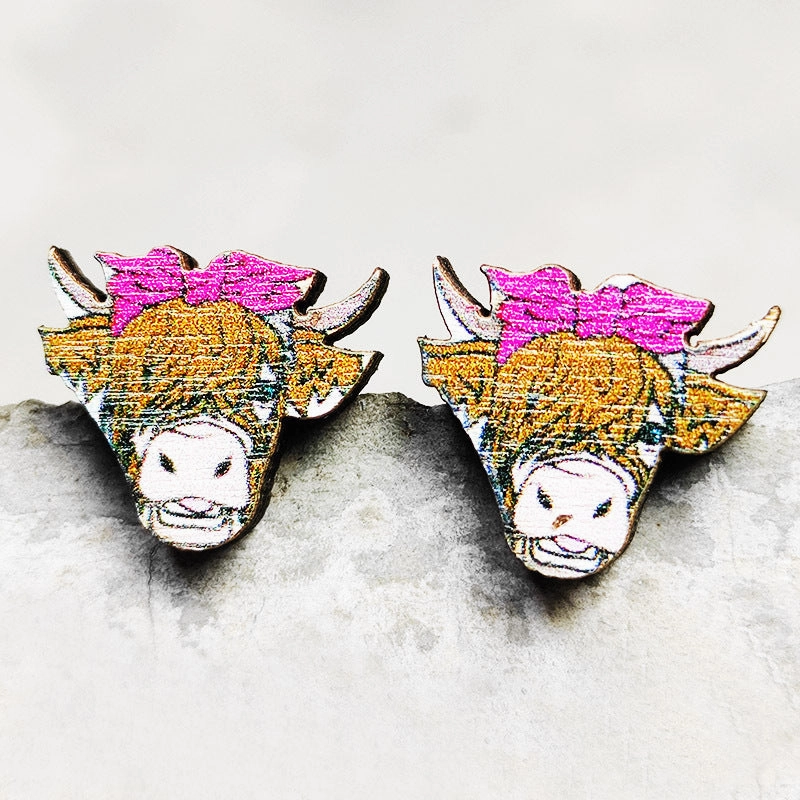 Wholesale 2 Pairs/Pack Leopard Print Lightning Bull Head Cross Earrings