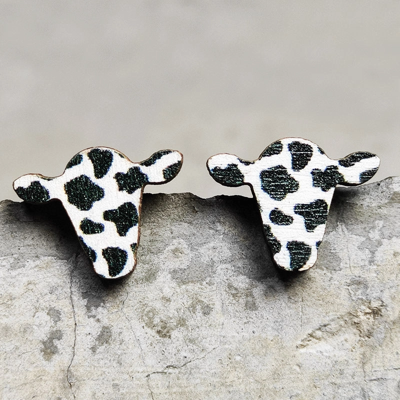 Wholesale 2 Pairs/Pack Leopard Print Lightning Bull Head Cross Earrings