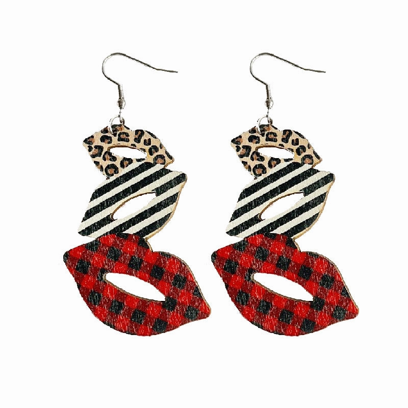 Wholesale 2 Pairs/Pack Lips Cowboy Boots Leopard Wood Iron Hook Earrings