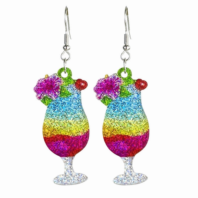 Wholesale 2 Pairs/pack Liquor Shiny Colorful Spring Summer Ball Party Red Wine Cocktail Earrings