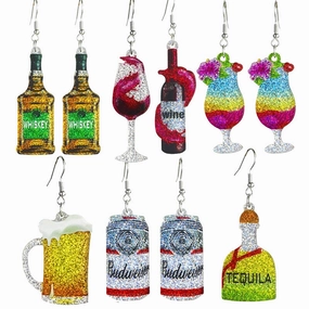 Wholesale 2 Pairs/pack Liquor Shiny Colorful Spring Summer Ball Party Red Wine Cocktail Earrings