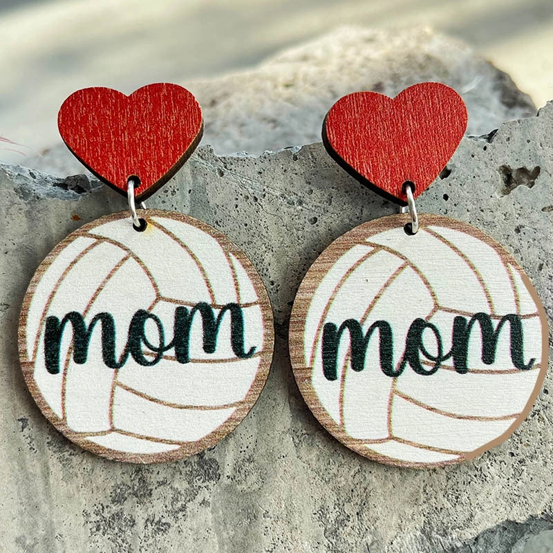 Wholesale 2 Pairs/Pack Mother's Day Ball Heart Wooden Earrings