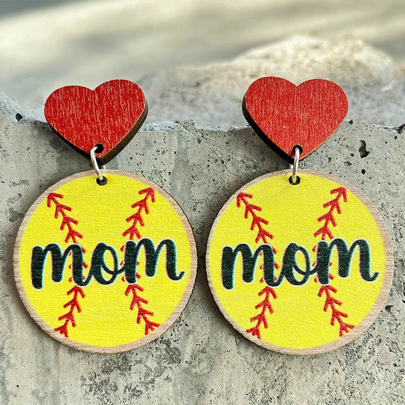 Wholesale 2 Pairs/Pack Mother's Day Ball Heart Wooden Earrings