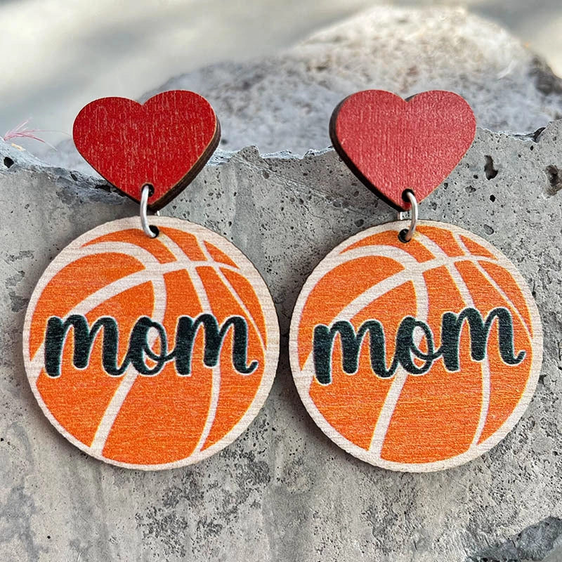 Wholesale 2 Pairs/Pack Mother's Day Ball Heart Wooden Earrings