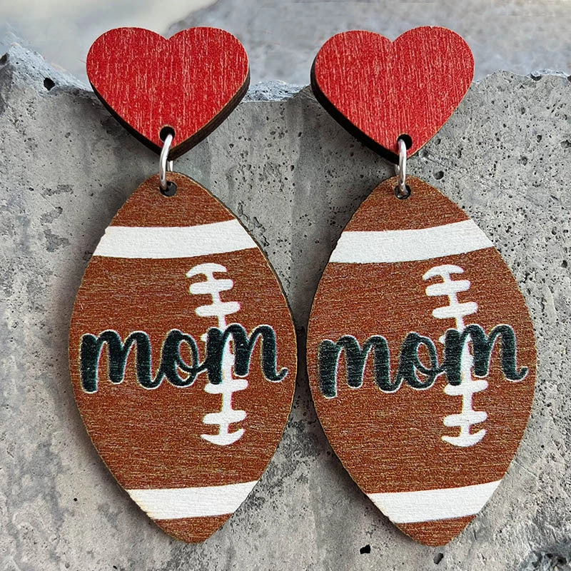 Wholesale 2 Pairs/Pack Mother's Day Ball Heart Wooden Earrings