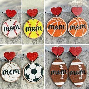 Wholesale 2 Pairs/Pack Mother's Day Ball Heart Wooden Earrings