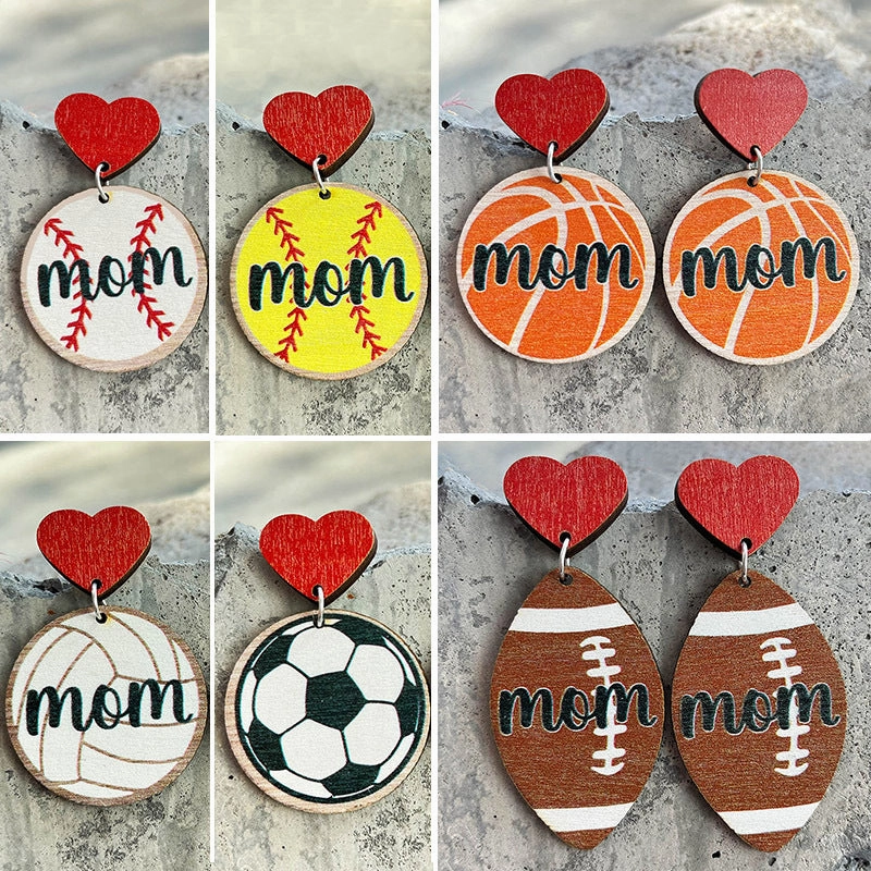Wholesale 2 Pairs/Pack Mother's Day Ball Heart Wooden Earrings