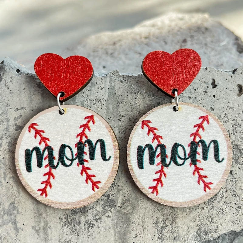 Wholesale 2 Pairs/Pack Mother's Day Ball Heart Wooden Earrings