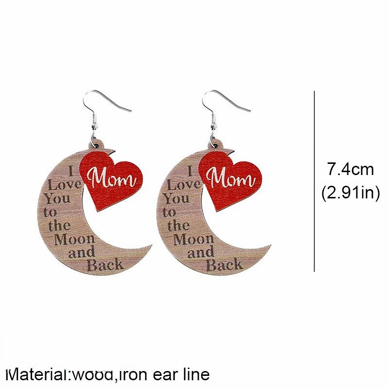 Wholesale 2 Pairs/Pack Mother's Day Water Drop Heart Wooden Earrings