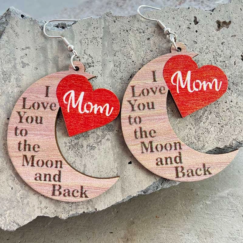 Wholesale 2 Pairs/Pack Mother's Day Water Drop Heart Wooden Earrings