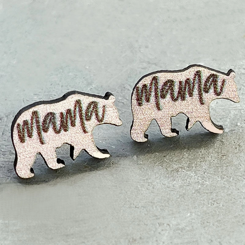 Wholesale 2 pairs/pack Mother's Day Wooden Ear Studs