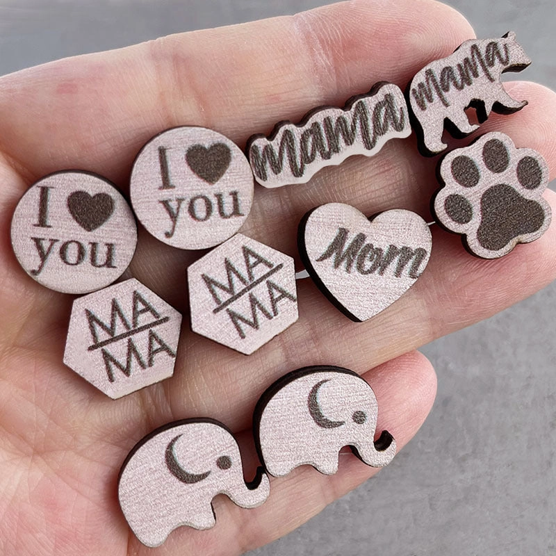 Wholesale 2 pairs/pack Mother's Day Wooden Ear Studs