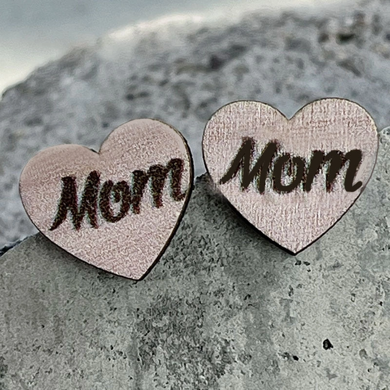 Wholesale 2 pairs/pack Mother's Day Wooden Ear Studs